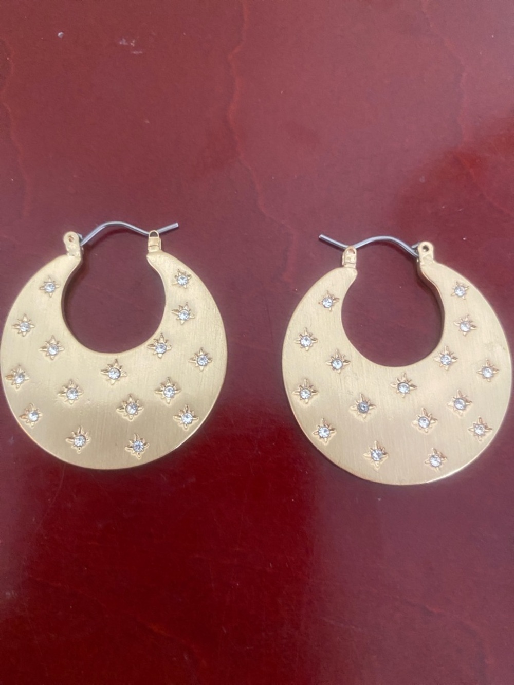 Gold Tone Crystal Starburst Hoop Earrings